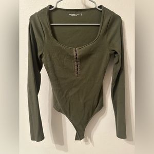 Long-Sleeve Hook-and-Eye Henley Bodysuit